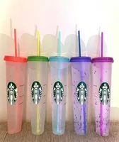 Starbucks Mermaid Goddess 24oz710ml Plastic Mokken Tumbler Geschenkdeksel herbruikbare Cold Change Snowflake Color Changing Cups Party Gifts8347486