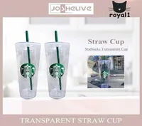 Ready Stock ￥teranv￤ndbar Starbucks transparent plastkopp med PP -plaststr￥n med halm Tumbler Straw Cup Dubbelskikt Klassiskt kaffeflaska2660021