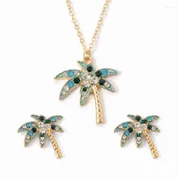 Necklace Earrings Set Creative Multicolor Crystal Tropical Coconut Tree Leaf Design Gold For Women