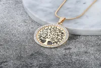 Drzewo życia kryształowy okrągły mały naszyjnik złota srebrne kolory róży eleganckie kobiety biżuterii Prezenty 4128951