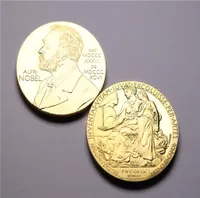 Nobel Gold Coin 24K Goldplated Hatıra Madalyaları Yabancı Rozet Koleksiyonu Hediye 5pcslot Inventas Vitam Iuvat Excoluisse AR9831951