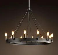 American Circle Candle Chandelier 빈티지 둥근 단철 E14 램프 Retro for Parlor Garden Home Lighting PA01514291561
