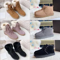 Boots Fashion Kids Chaussures Glie Mini Snow Walking Ss Lace - Up Winter Outdoor Ug Boys and Girls Flat Mid-leg Ss Color solide Si Uggitys