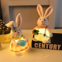 Muñecas de la fiesta de Pascua con conejo luminoso con huevo/zanahoria en la mano adorno para el adorno de la primavera regalos del bebé