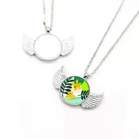 DHL DIY Party Favor Necklace Sublimation Blank Angel Wing Halsband Runt smycken Pendant Romantisk festival Valentines Day Gift Wholesale EE