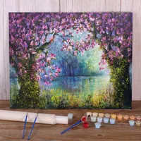 Pinturas cenários naturais Magnolia Spring Diy Paint by Numbers Kit Complete Óleo Tintas 50 70 Imagens de tela Decorativa manual