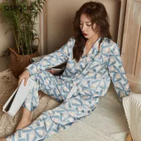 Женский сон лаунж QSrocio Высококачественный женский пижам набор роскошного стиля геометрической печати шелк шелк, как повседневная домашняя одежда Nightie Femme T221217