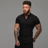 Camicie casual maschile per camicie a maniche corte per uomo Summer Shrool Solid Super Slim Fit Male Business Business Brand Brand Gym Fitness Sport Abbigliamento