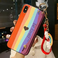 Yezhou Pink Designer Phone Case with Chain Gradient Color Rainbow Love List Bracket Apple 14 13 12 Pro Max Protective Case