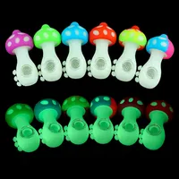 Colorful Silicone Mushroom Style Pipes Glow In Dark Herb Tobacco Oil Rigs Glass Porous Hole Filter Bowl Handpipes Smoking Cigarette Holder Tube Wholesale DHL