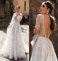 Bohemian 2022 A Line Wedding Dresses Lace Applique Long Sleeve V Neck Bridal Gowns Beaded Boho Beach Abiti Da Sposa2489935