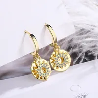 Hoop Earrings Fashion Golden Solar Flares Round Circle For Women Shiny Crystal Double Layer Sun Disc Dangle Earring Jewelry