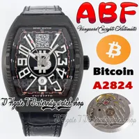 ABF Vanguard Encrypto V45 A2824 Automatyczne męskie Watch Watch Fibers Case Black Dial z Bitcoins Portfel Adres Pasek skórzany 2023 Super Edition Eternity Watches