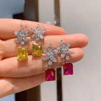 Dingle ￶rh￤ngen charms r￶d gul fyrkantig kristall sj￶stj￤rna h￤nge blomstj￤rna f￶r kvinnor kropp smycken vintage br￶llop fest g￥va