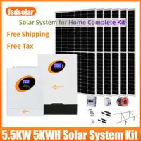 Jsdsolar 5500W Solar System with 5WKH 51.2V 100ah LiFePo4 Battery 5.5KW MPPT Inverter 6Pcs 400W PV Panels Off Grid System