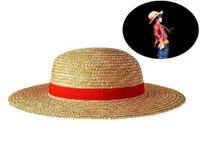 Chapeaux ￠ bord large Luffy paille de paille d'anime caricot anim￩ Cosplay Caps accessoires Summer Sun Yellow Neck String for Women Men1594890