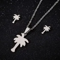 Necklace Earrings Set Women Travelling Holiday Accessories Cute Coconut Tree Pendant Fashion Hawaiian Stud Stainless Jewelry