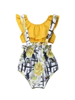 2019 Canis Summer 2Pcs Newborn Baby Girl Floral Romper Tube Yellow Collar Top Overall PP Shorts Pants Outfit Clothes Cute Set8014279