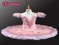 Pink Peach Professional Ballet Tutus Adult Pancake Tutu Women Classical Ballet Tutu With Flowers Stage Dancewear Costomes SD00371688130