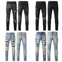 Jeans jeans motociclista motociclista in difficolt￠ jean rock skinny slim foro strappato patchwork regolare designer magro top ad alto denim denim black patch contrast a cinque stelle a punta