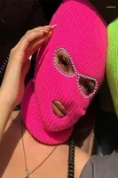 Beanieskull Caps Shining Diamond Balaclava Gesichtsmaske Frauen Pink Sport gestrickt Fleece Ski f￼r drei Lochhut gl￤nzende Strass -Strass Davi8168539