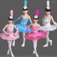 Scene Wear Sequin blet Tutu Swan Dance Kirt Girls Platter Dancing Dress for Kids White Pink Children Danse Classique Enfant