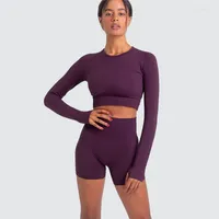 Kadınların Terzini Kadın Dikişsiz Seksi İki Parçalı Yoga Setleri T-Shirt Şort Fitness Sports Running Legging Suit Trailsuit Spor Salonu Egzersiz