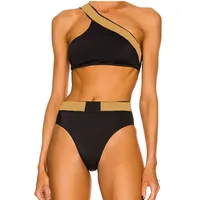 Vintage Black Women Swimwear imprimé une épaule Split Split Swimsuit Summer Holiday Beach Bikinis