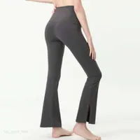 2023 LU-07 Femme Pantalon de yoga Couleur solide Sports nus Façon de taille éloignée évasée