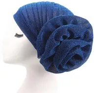 Party Prom Hat Women Headscarf Turban cap Indian Muslim Pea Hat Bright Silk Big Flower Elastic Headband Chemotherapy Cap gifts5411666