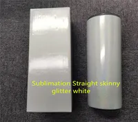 20oz Sublimation Straight Skinny Tumbler Glitter White Blank Skinny Cup with lid straw Stainless steel vacuum shimmer water bottle8217833