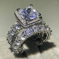 Cluster-Ringe Größe 5-12 Verkauf Luxusschmuck, der 925 Sterling Silber Prinzessin geschnitten ist, weiß 5A Kubikzirkon Frauen Hochzeit Brautring Set