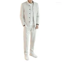 Trajes masculinos hombres cl￡sicos de moda bordada collar de collar blazers chaqueta y pantalones china estilo vintage
