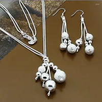 Pendientes del collar Juego 925 Sets Sterling Silver Sets Jewelry Women Round Beads for Women