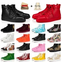 2023 modedesigner r￶da bottnar skor kvinnor herr casual sko med box botten spikar nitar party loafers h￶g topp patent l￤der lyx plattform sneakers tr￤nare tr￤nare