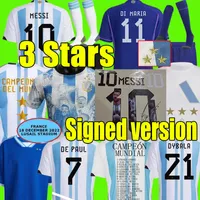 3 Stars 4XL 22/23 Argentina Soccer Jerseys Signed version J.ALVAREZ DI MARIA Football Shirts 2022 2023 KUN AGUERO DYBALA LO CELSO MARADONA Men Kids Kits sock full sets