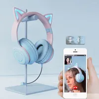 Hörlurar bluetooth trådlös musik headset gradient färg led lätt kattörat med mic spelare hörlurar barn vackra julklappar
