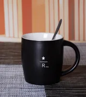 16oz classique Starbucks Reserve Mat Black Mug Simple Style 40 Anniversary Memorial Edition R Lettre en céramique tasse de café avec couvercle S2249964