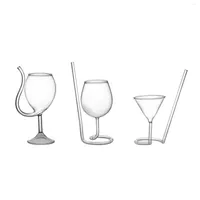 Verres ￠ vin Unique Cocktail Verre Verre Champagne Caxe glac￩ Caf￩ Iced avec gobelet de paille int￩gr￩ pour le bar familial ￠ domicile