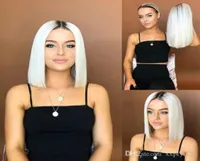 Lace Front Wigs Bob Ombre White Straight with Baby Hair 180 Density Heat Resistant 14inch Short Wig for Black Women3677313