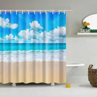 Douchegordijnen Aangepast waterdicht groen strandgordijn voor badkamer black -out lang 180x200cm cortina 3D printbad