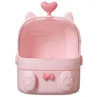 Jewelry Pouches Cat Shape Plastic Makeup Storage Box Cosmetic Organizer Make Up Container Desktop Sundry Case