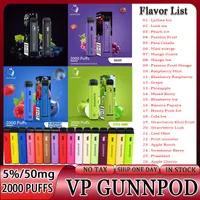 오리지널 GunnPod 2000 퍼프 퍼즈 일회용 vape 1250mah 배터리 5% e 담배 전자 담배 Deivce 18350 8ml 기화기 스타터 키트 VP 퍼프 2000 vape 펜 VS로 선언됩니다.