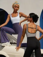 Active Sets Salspor Hollow Yoga Suit Splicing Contrast Color Sports Jumpsuit Shockproof Fitness Running Beha Pants 1pcs Flaar Lamping Trousers Set