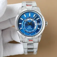 Full Diamond Watch Men Automatic Mechanical Women Wristwatch Montre de Luxe Edelstahlband Mode Armband 42mm
