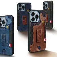 Caso de couro de jeans quente para iPhone 14 13 12 Pro Max Card Pocket Pocket Pocket Anel Ring Suports Camouflage Elasticity bolsa Shell Fundas