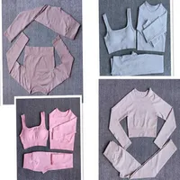 2 3pcs Sportswear Workout Kleidung Athletic Wear Yoga -Outfit, die nahtlos hohe Taille Legging Fitness Sport Bras Long Sleeve CR327I formt