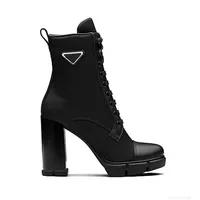 2023 Luxury Designer Fashion Ankle Boots Leather and Nylon Fabric Heel Booties Women Monolith Biker Australia Winter Platform High Heels With Box