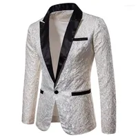 남자 양복 남자 꽃 파티 드레스 양복 패션 디너 재킷 골드 형식 웨딩 사업 Jacquard Blazer Ball Coat S-2XL