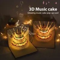 Diğer Etkinlik Partisi Malzemeleri 3D Pop Up Doğum Günü Kartları Led Isınma Müzik Kek 221231